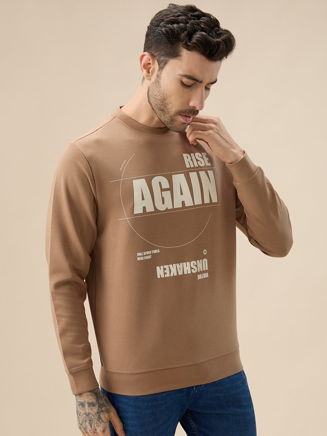 Men's Front & Back Typography Print Full Sleeves Round Neck Sweatshirt Secondary image