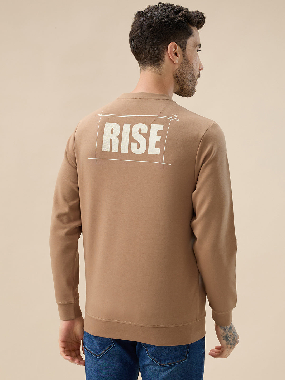 Men's Front & Back Typography Print Full Sleeves Round Neck Sweatshirt
