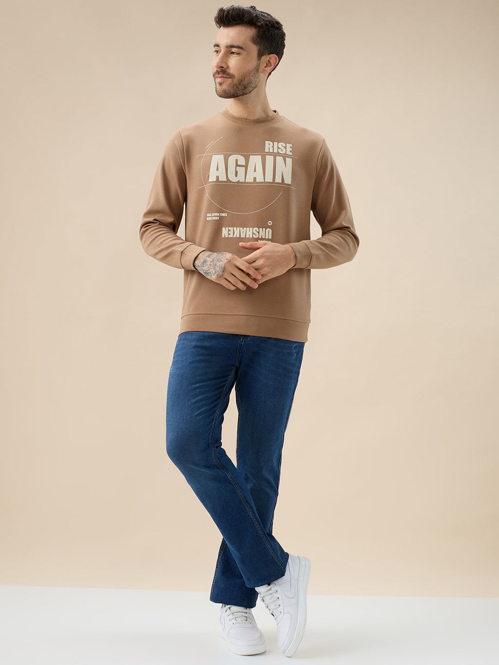 Men's Front & Back Typography Print Full Sleeves Round Neck Sweatshirt
