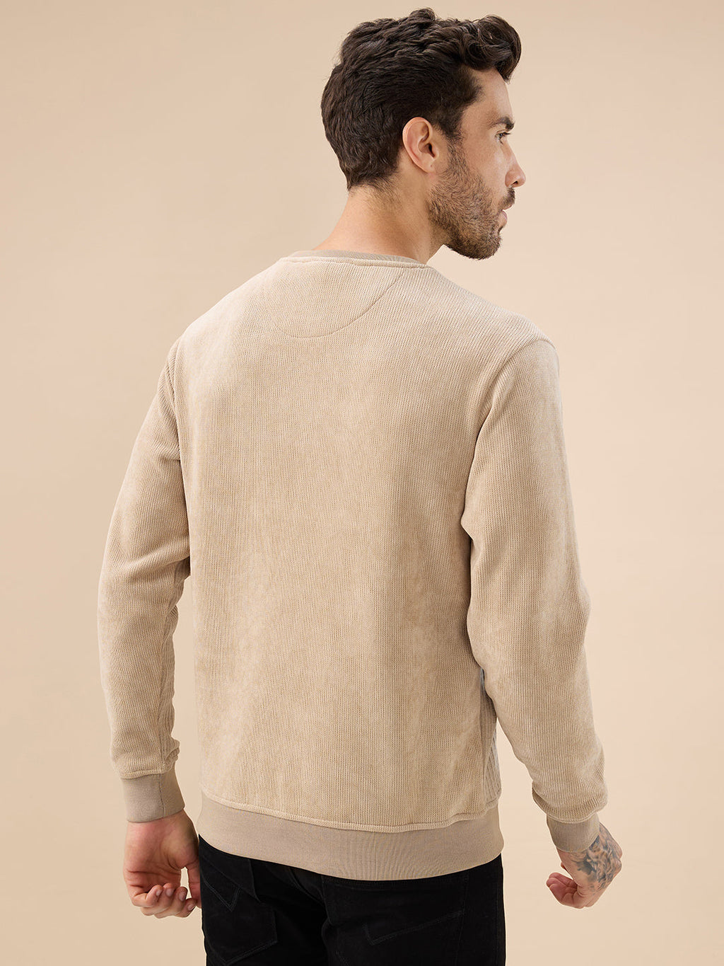 Men's Textured Chest Typography Print Full Sleeves Round Neck Regular Fit Sweatshirt
