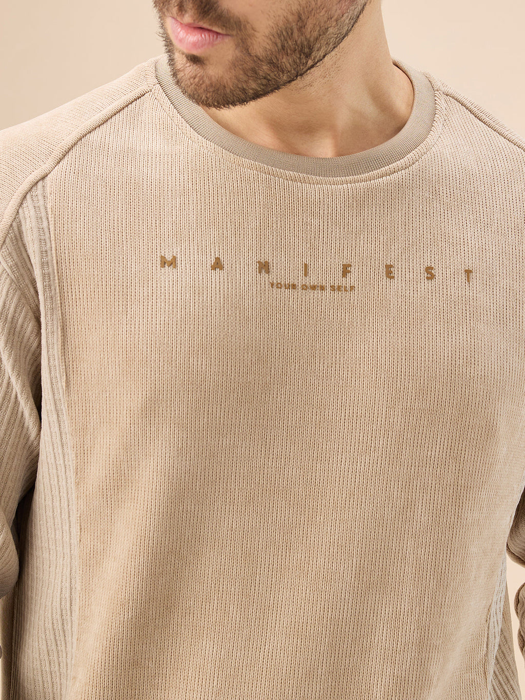 Men's Textured Chest Typography Print Full Sleeves Round Neck Regular Fit Sweatshirt