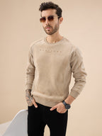 Men's Textured Chest Typography Print Full Sleeves Round Neck Regular Fit Sweatshirt