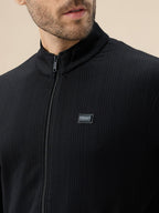 Mens Solid Textured Mock Neck Full Sleeves Sweatshirt with Zipper Closure