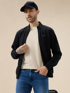 Mens Solid Textured Mock Neck Full Sleeves Sweatshirt with Zipper Closure