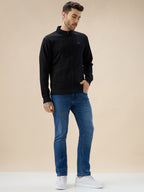 Mens Solid Textured Mock Neck Full Sleeves Sweatshirt with Zipper Closure