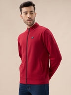 Men's Solid Textured Mock Neck Full Sleeves Sweatshirt with Zipper Closure