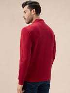 Men's Solid Textured Mock Neck Full Sleeves Sweatshirt with Zipper Closure