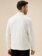 Men's Solid Textured Mock Neck Full Sleeves Sweatshirt with Zipper Closure
