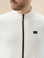 Men's Solid Textured Mock Neck Full Sleeves Sweatshirt with Zipper Closure