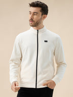 Men's Solid Textured Mock Neck Full Sleeves Sweatshirt with Zipper Closure