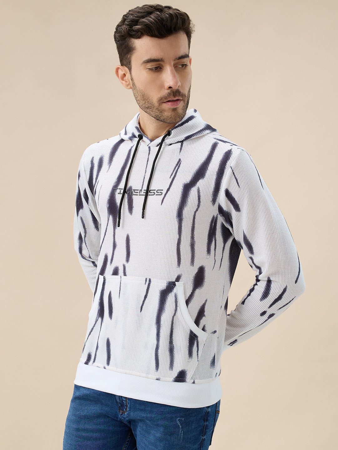 Men's Camouflage Print Full Sleeves Textured Hooded Sweatshirt Secondary image