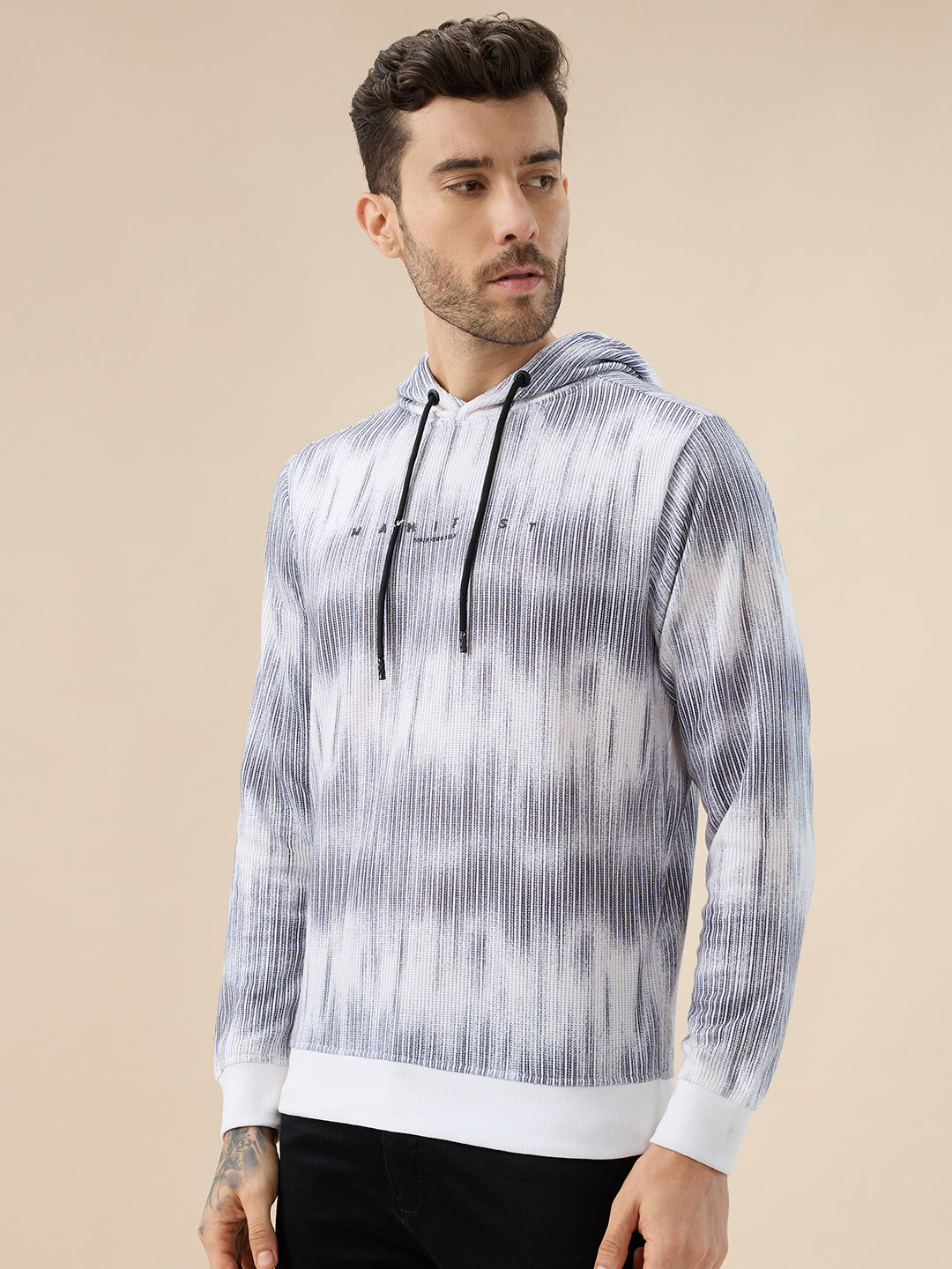 Men's Camouflage Print Full Sleeves Textured Hooded Sweatshirt Secondary image