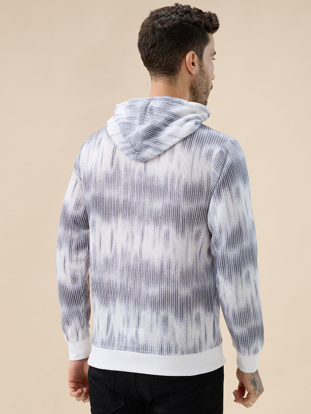 Men's Camouflage Print Full Sleeves Textured Hooded Sweatshirt