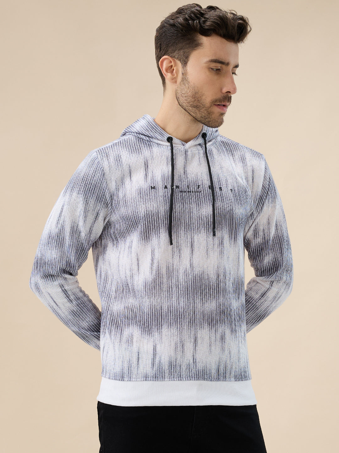 Men's Camouflage Print Full Sleeves Textured Hooded Sweatshirt