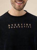 Mens Solid Chest Typography Print Round Neck Full Sleeves Textured Sweatshirt