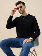 Mens Solid Chest Typography Print Round Neck Full Sleeves Textured Sweatshirt