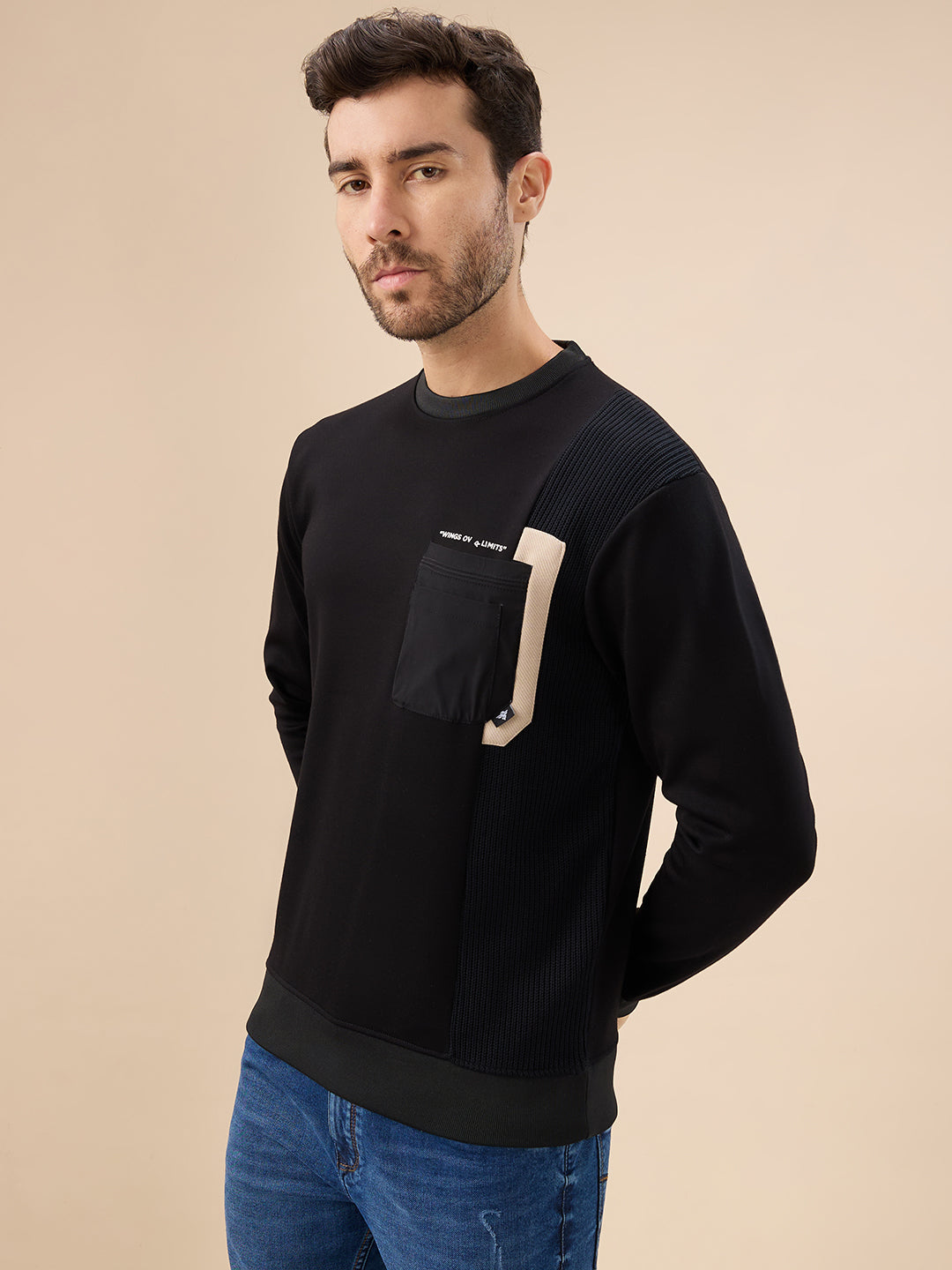 Men's Solid Round Neck Full Sleeve Sweatshirt with Chest Pocket