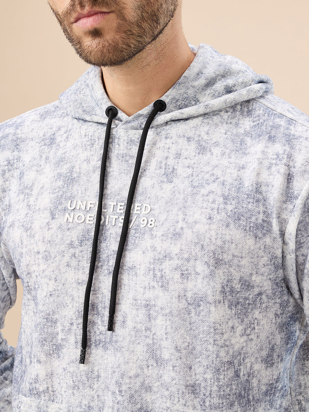 Mens Printed Full Sleeves Hooded Sweatshirt with Kangaroo Pocket