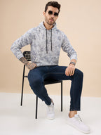 Mens Printed Full Sleeves Hooded Sweatshirt with Kangaroo Pocket