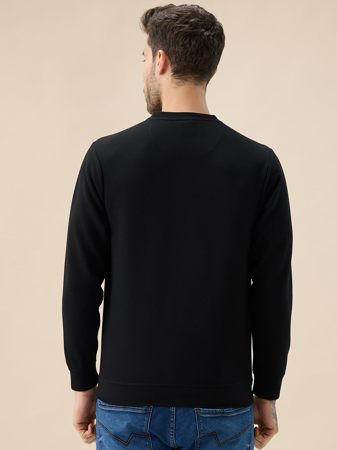 Men's Chest Graphic Print Round Neck Full Sleeves Textured Sweatshirt