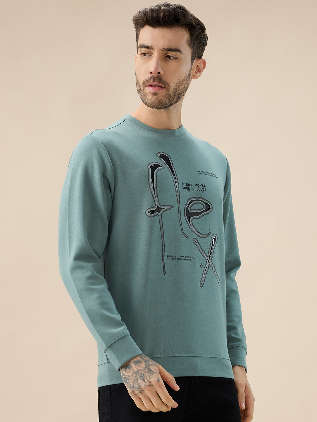 Men's Chest Typography Print Round Neck Full Sleeves Lightweight Sweatshirt Secondary image