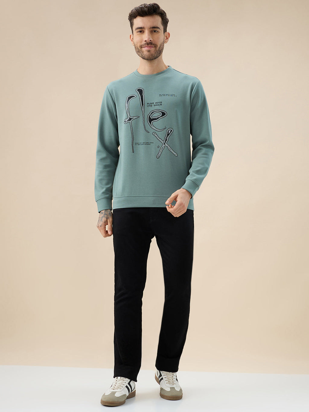 Men's Chest Typography Print Round Neck Full Sleeves Lightweight Sweatshirt