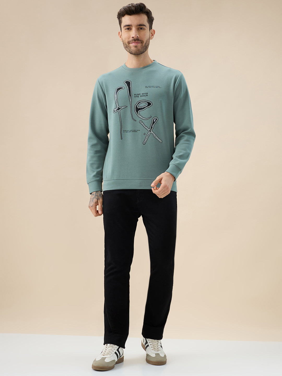 Men's Chest Typography Print Round Neck Full Sleeves Lightweight Sweatshirt