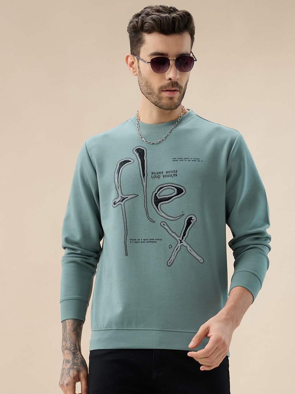 Men's Chest Typography Print Round Neck Full Sleeves Lightweight Sweatshirt