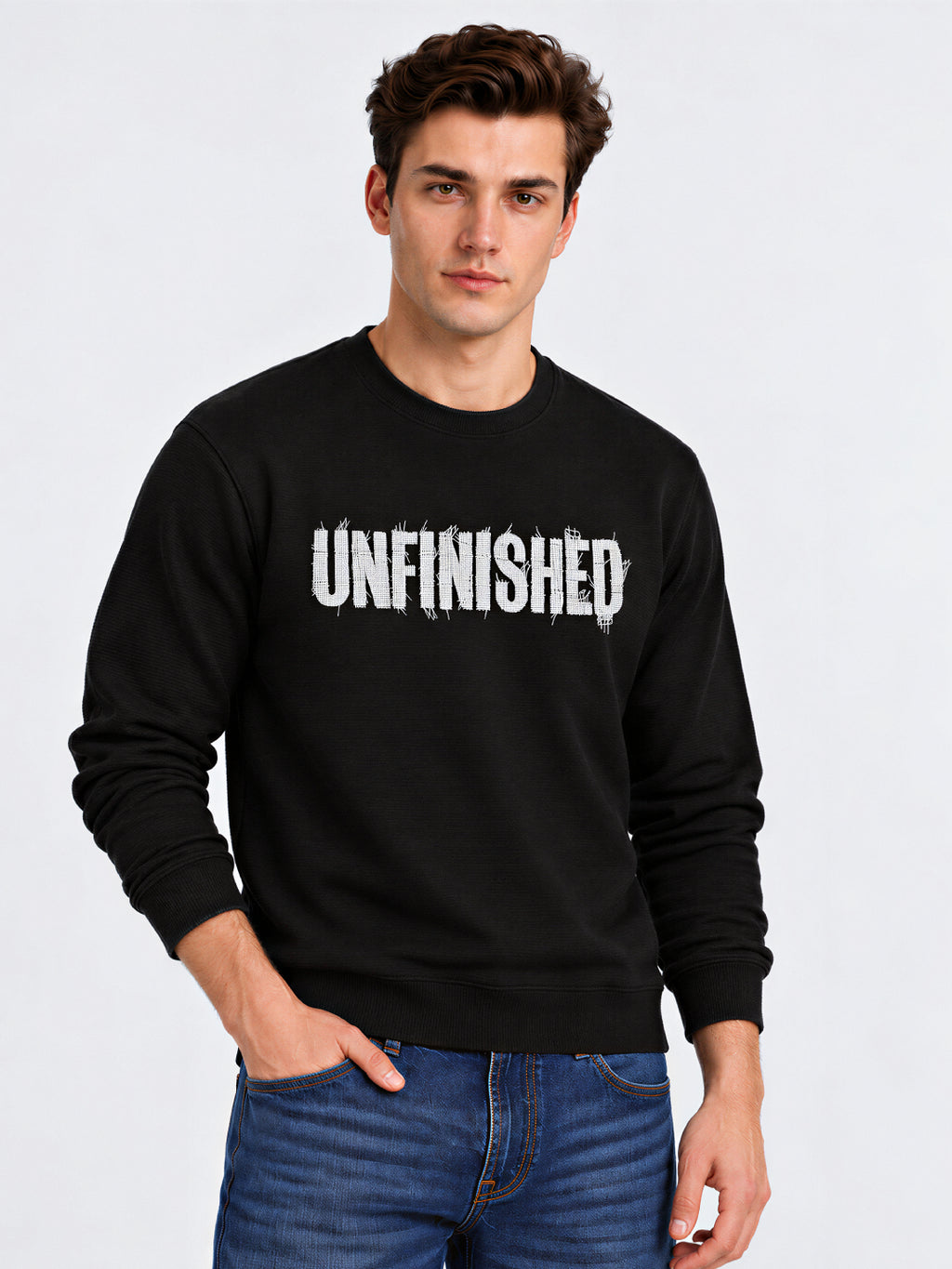 Black Printed Regular Fit Sweatshirt