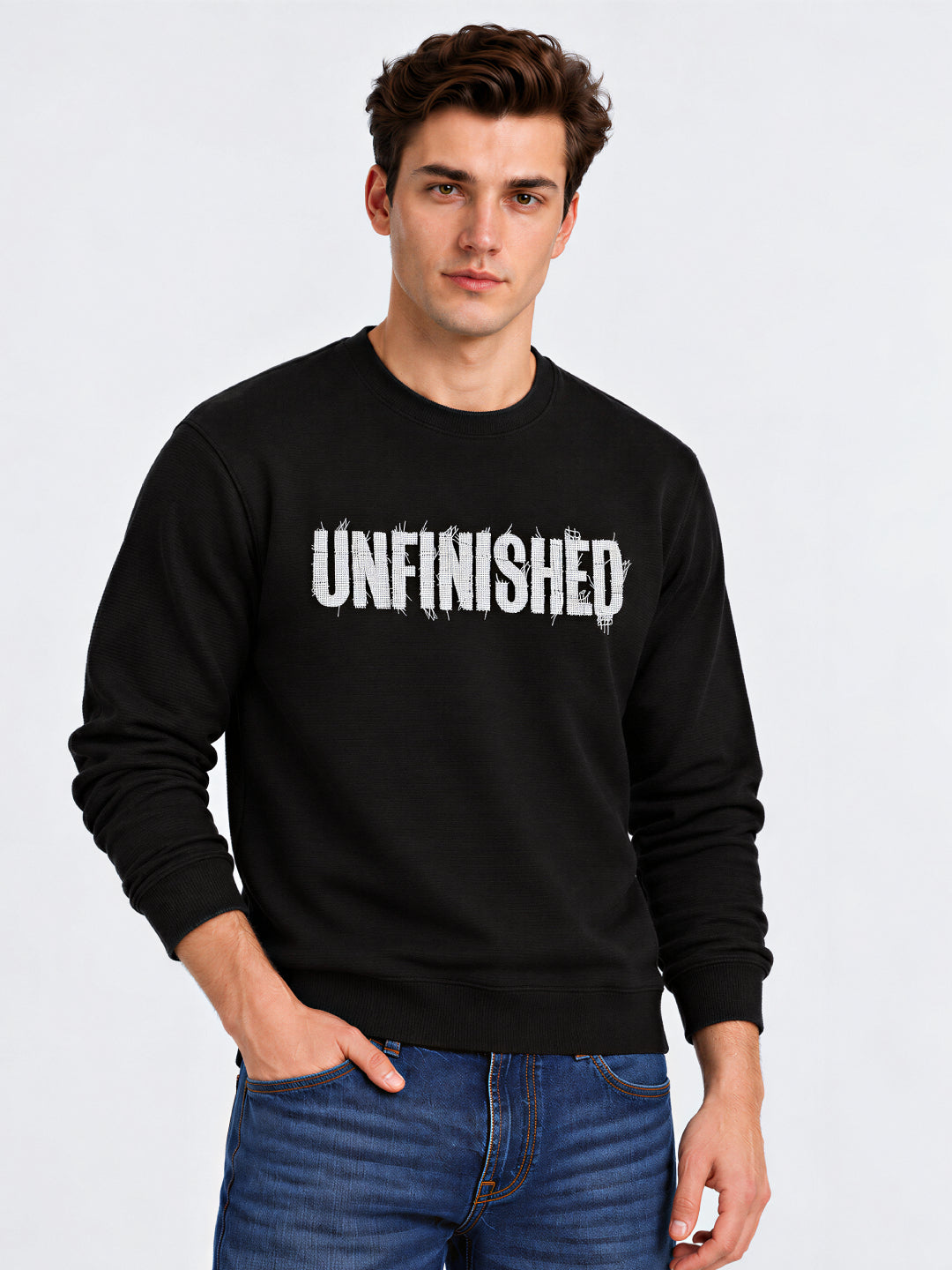 Black Printed Regular Fit Sweatshirt