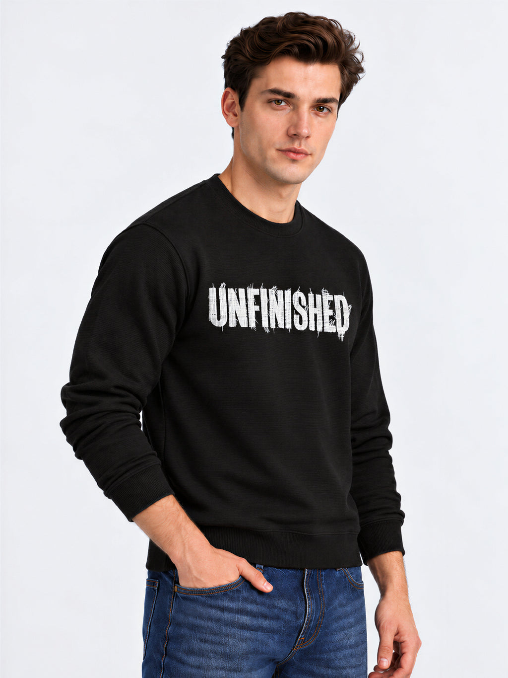 Black Printed Regular Fit Sweatshirt