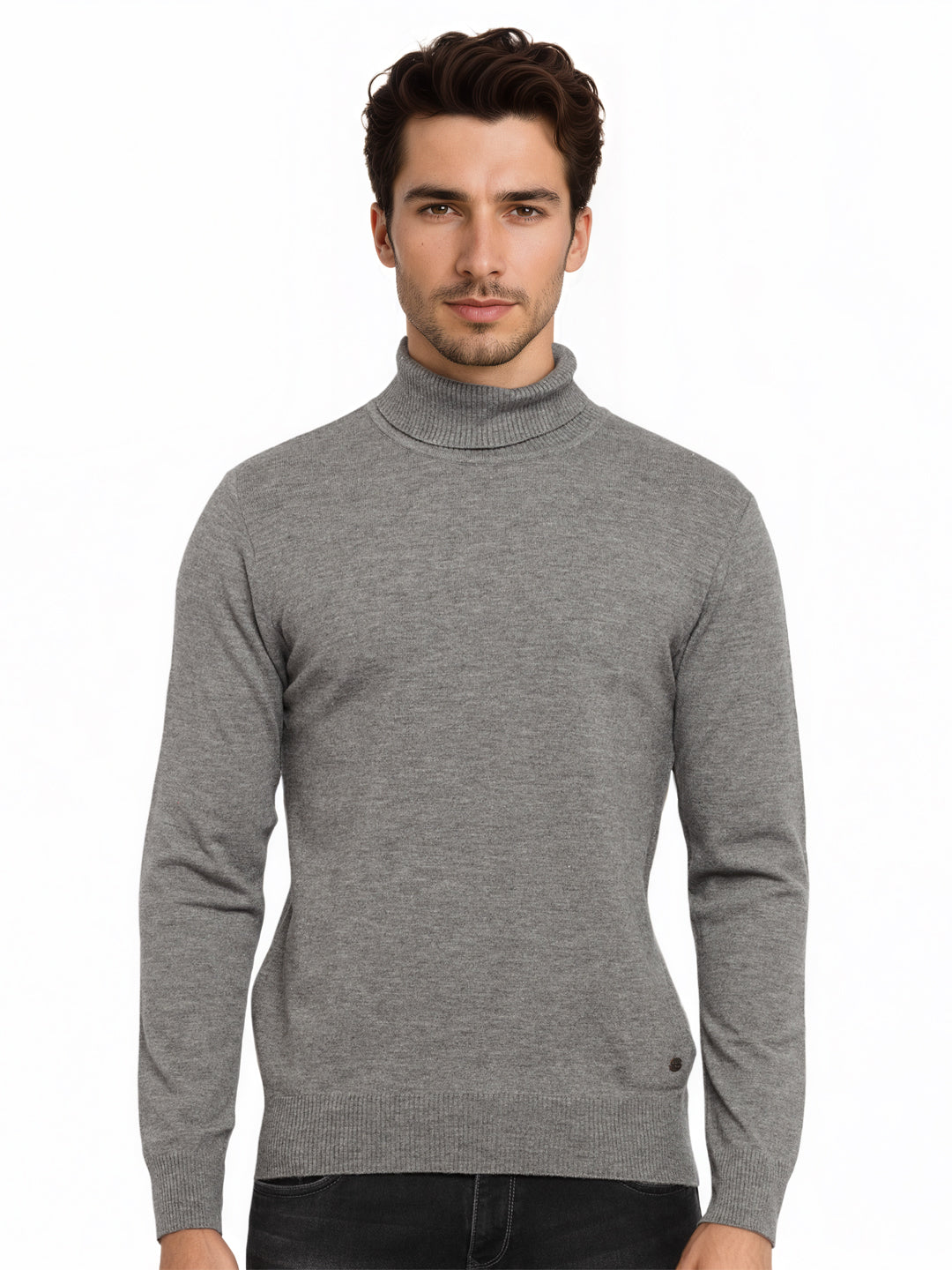Mens Solid High Neck Sweater