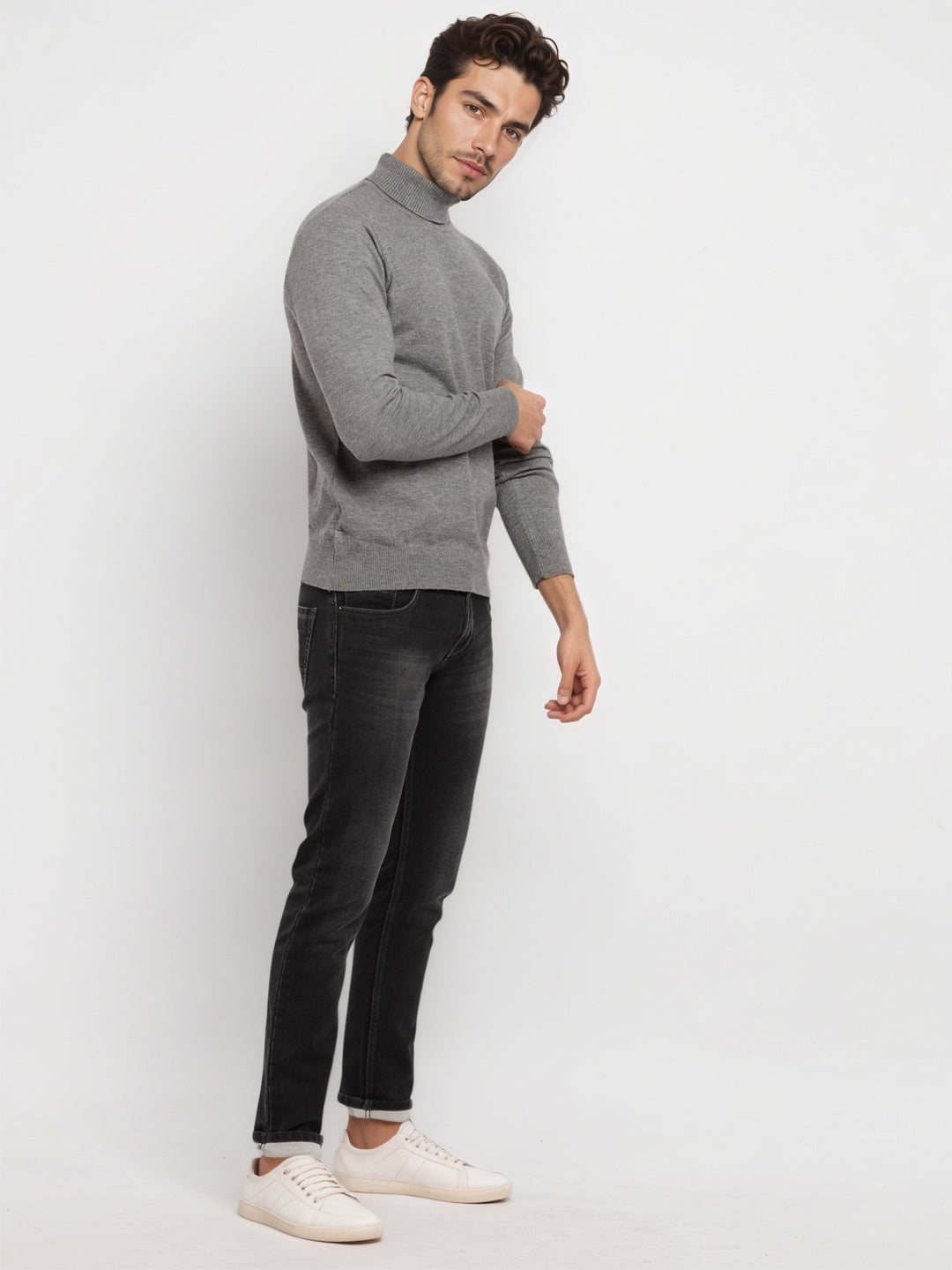 Mens Solid High Neck Sweater