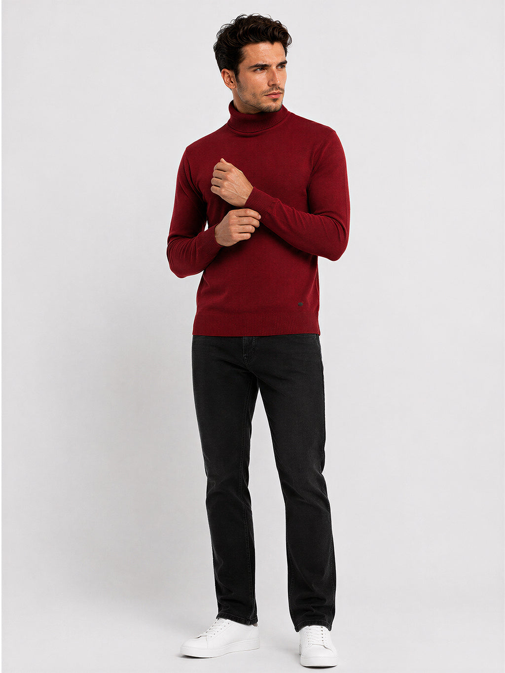 Mens Solid High Neck Sweater