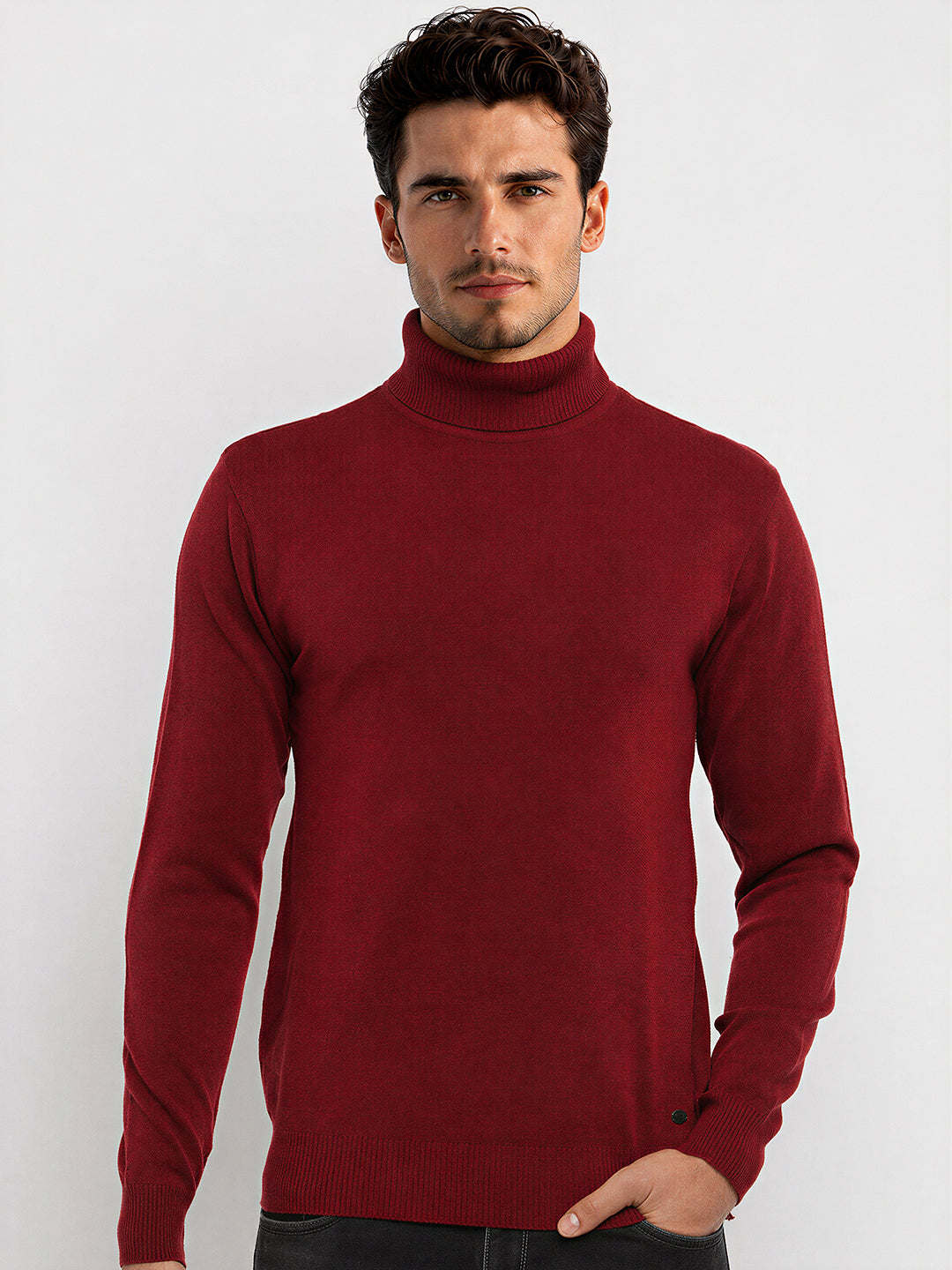Mens Solid High Neck Sweater