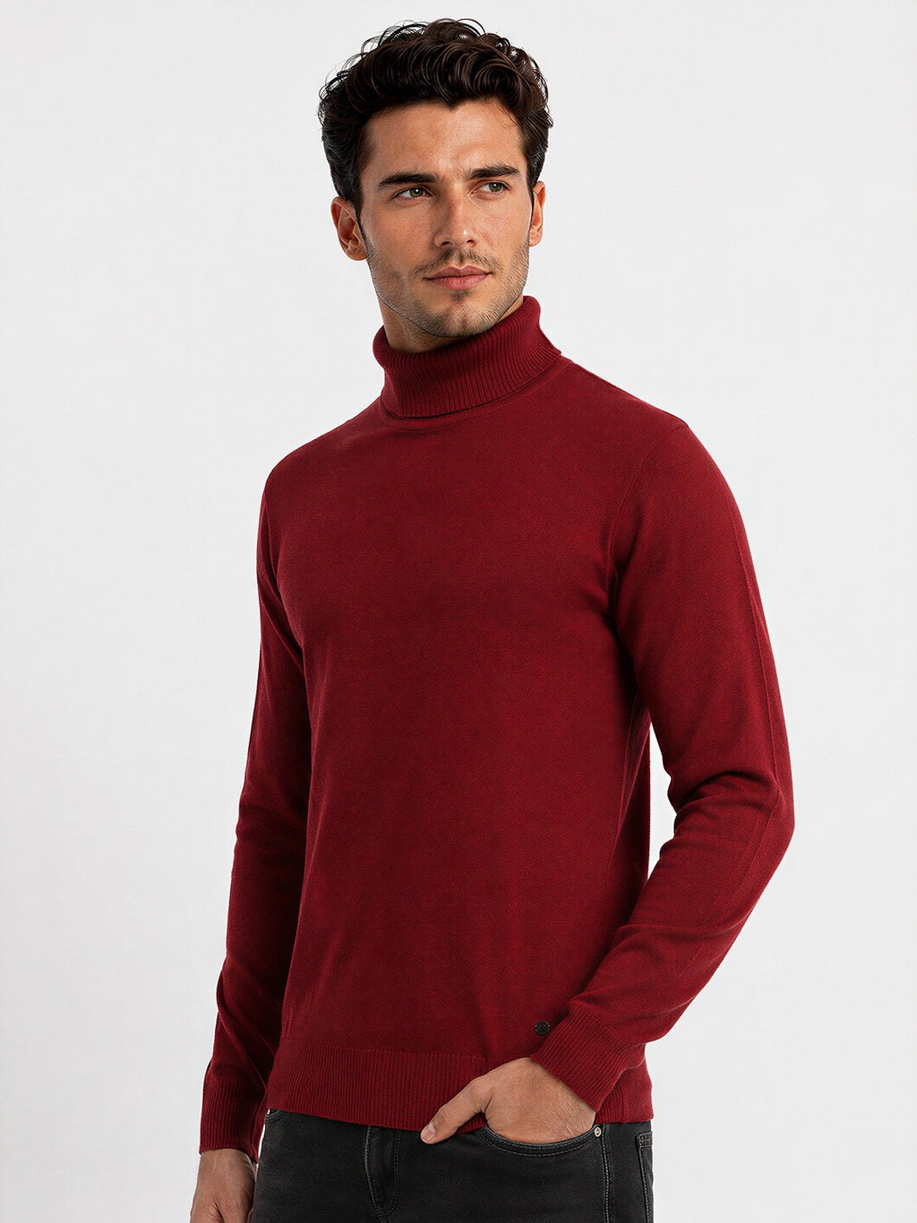 Mens Solid High Neck Sweater