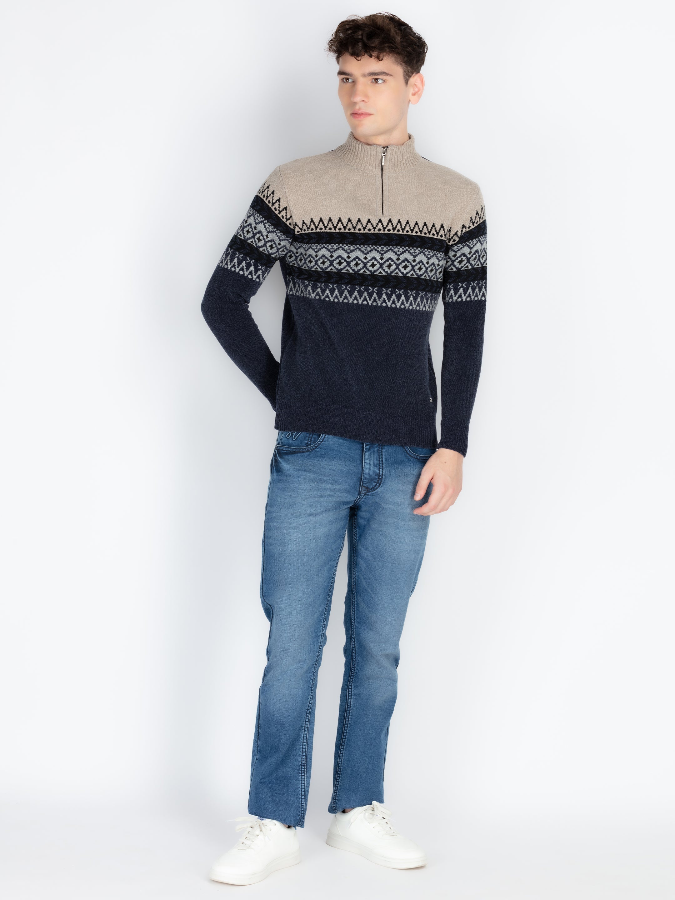 Mens Self Design Jacquard Sweater