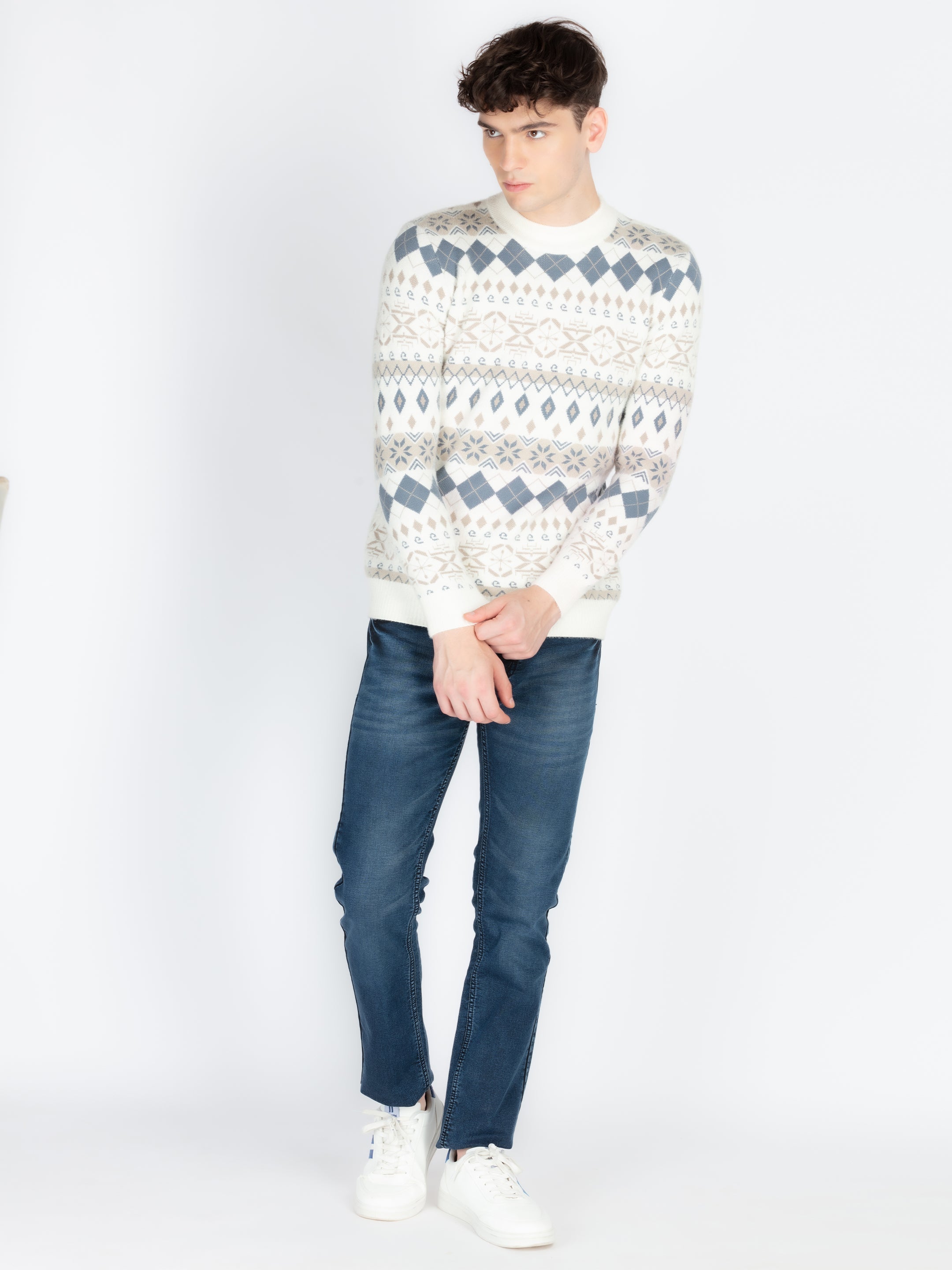 Mens Self Design Jacquard Sweater