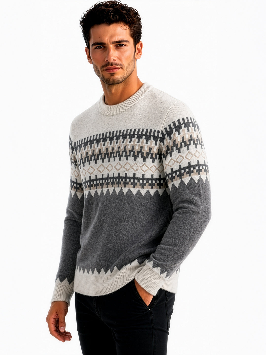 Men Fair Isle Colourblocked Pullover