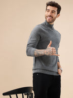 Men's Solid Textured Full Sleeves Turtle Neck Regular Fit Fleece Sweater