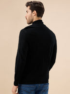 Men's Solid Textured Full Sleeves Turtle Neck Regular Fit Fleece Sweater