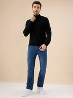 Men's Solid Textured Full Sleeves Turtle Neck Regular Fit Fleece Sweater