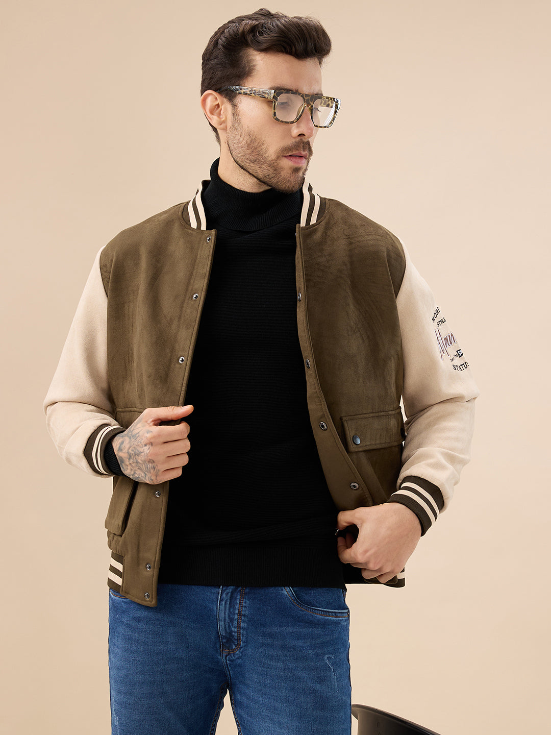 Men's Solid Textured Full Sleeves Turtle Neck Regular Fit Fleece Sweater