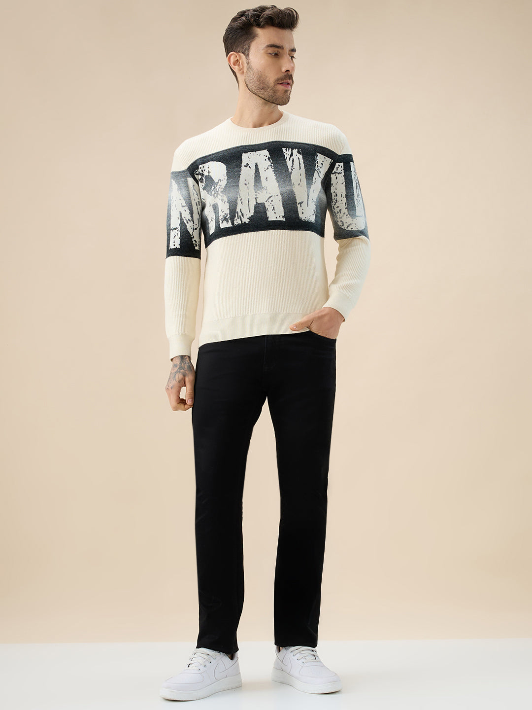Men's Typography Print Round Neck Full Sleeve Regular Fit Sweater