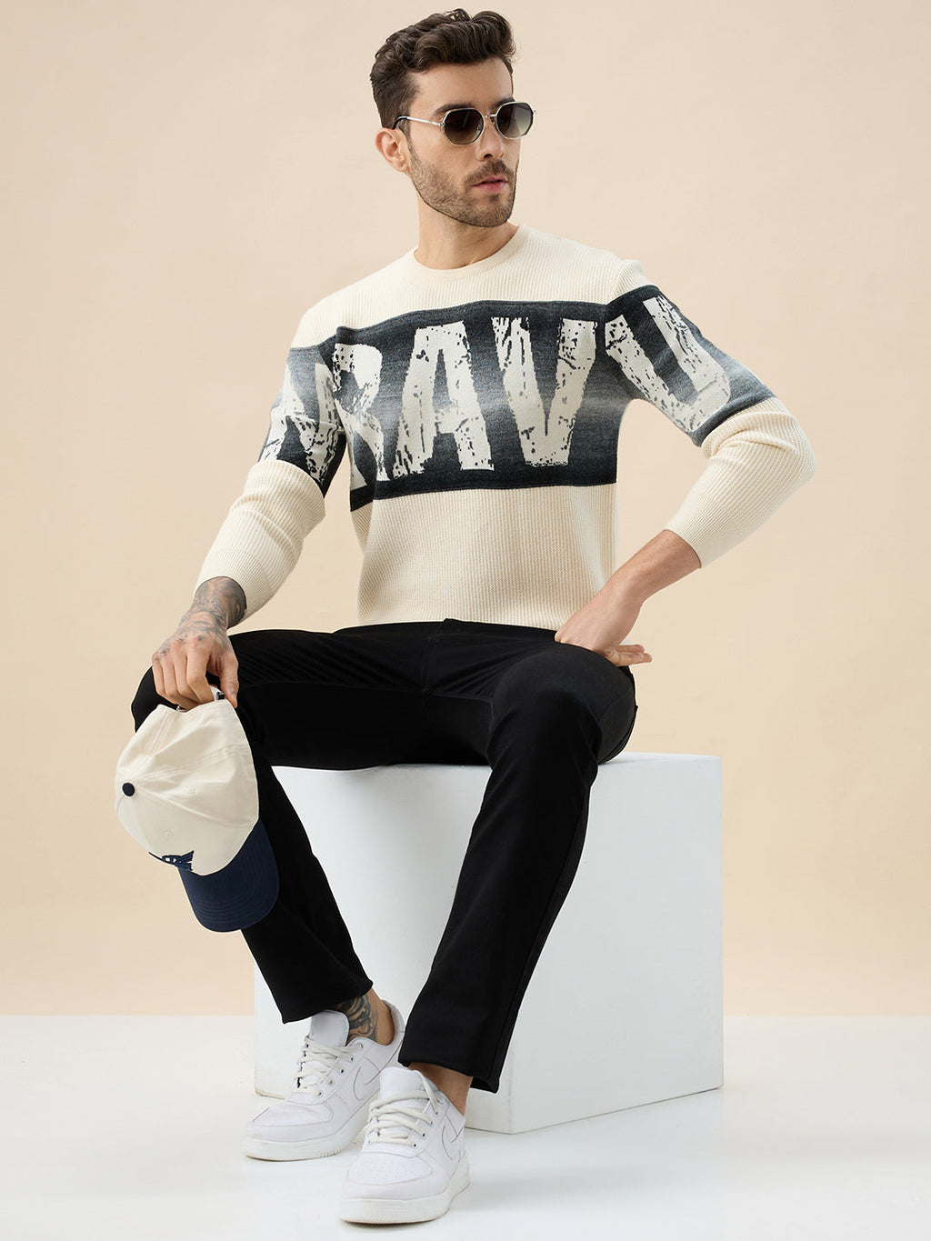 Men's Typography Print Round Neck Full Sleeve Regular Fit Sweater