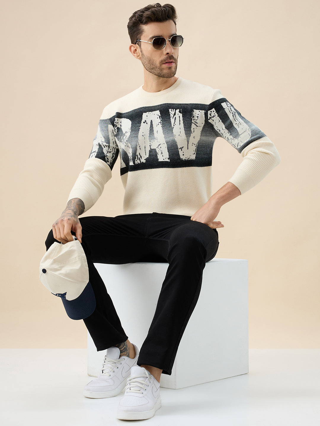 Men's Typography Print Round Neck Full Sleeve Regular Fit Sweater