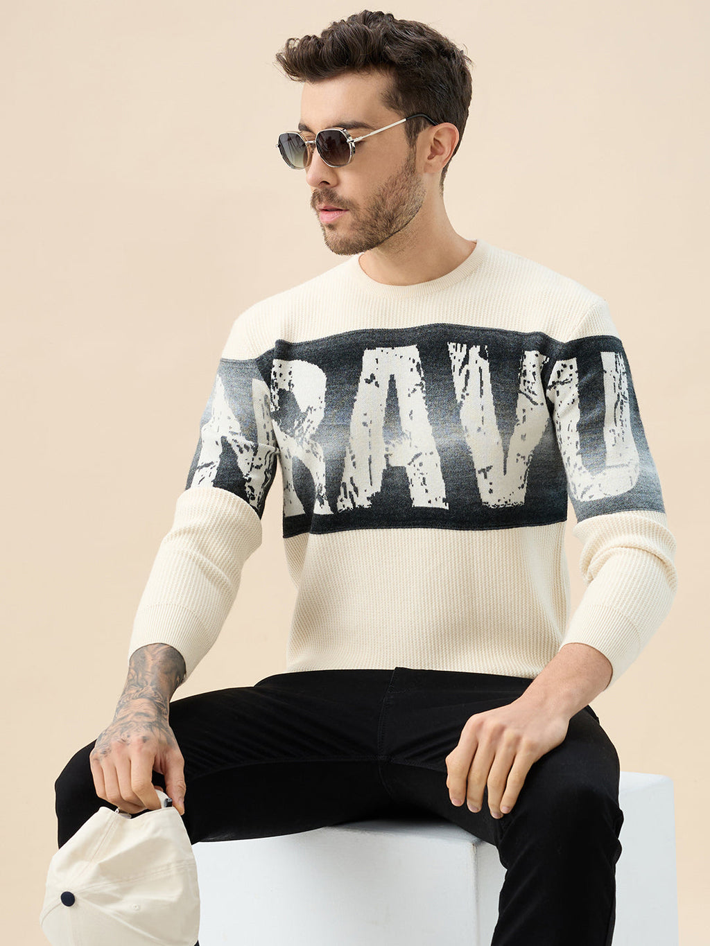 Men's Typography Print Round Neck Full Sleeve Regular Fit Sweater