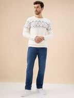 Men's Chevron Chest Round Neck Regular Fit Full Sleeves Sweater