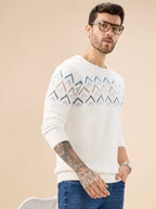 Men's Chevron Chest Round Neck Regular Fit Full Sleeves Sweater