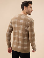 Men's Trendy Check Design Full Sleeves Round Neck Fleece Sweater